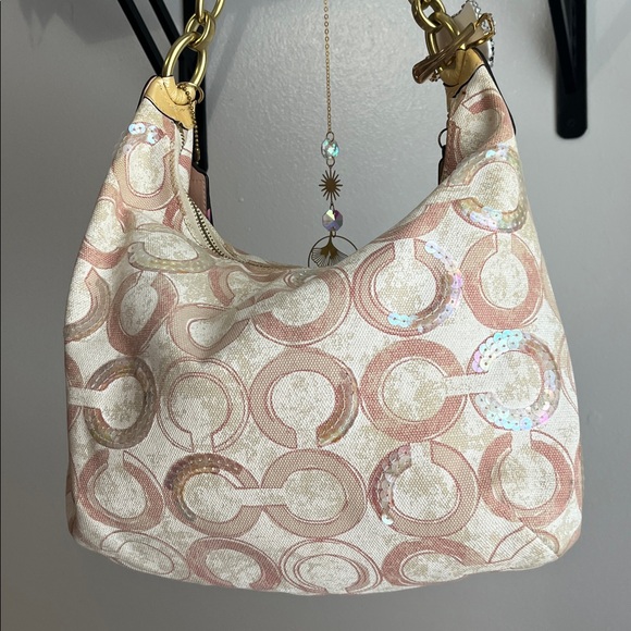 Coach Kristen Pink and Cream Sequin Shoulder Bag - Picture 3 of 15